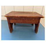 Rustic Wood Footstool With Carved Top Initials
