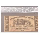 Scarce $2 Bank Note 1861 New Orleans RR Co