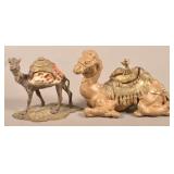 Two Antique Camel Form Cast Metal Inkwells.