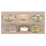 Six Antique Pottery and China Inkwells.
