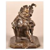 Antique Cast Bronze Musketeer Figural Inkwell.