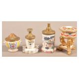 Four Antique Porcelain/Pottery Hand-Painted Inkwel