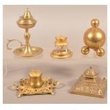 Five Antique Brass/Cast Metal Inkwells.