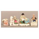 Four Staffordshire China Hand-Painted Figural Inkw