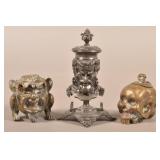 Three Antique Cast Metal Figural Inkwells.
