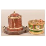 Antique Hand-Painted Porcelain and Marble Inkwells