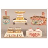 Five Antique Porcelain/Pottery Hand-Painted Inkwel