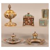 Five Antique Cloisonné/Enameled Bronze Inkwells.