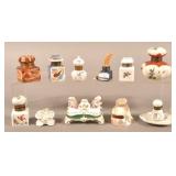 Ten Antique Hand-Painted Porcelain Inkwells.