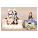 Two Hand-Painted Porcelain/Pottery Figural Inkwell