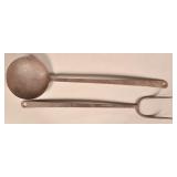 Wrought Iron Fork and Ladle Stamped "T.H. Barton".