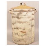 Large Antique Smoke Decorated Tin Canister.