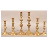 Three Pair of 19th Century Brass Candlesticks.