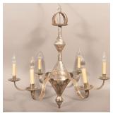 Period Style Tin Six Arm Candle Chandelier.