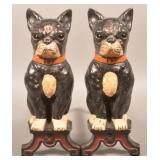 Pair of Cast Iron Boston Terrier Andirons Signed H