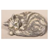 Vintage Painted Cast Iron Reclining Cat Doorstop.