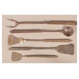 Five Antique Wrought Iron Kitchen Utensils.
