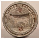 Unusual Antique Heavy Pewter Cow Butter Print.