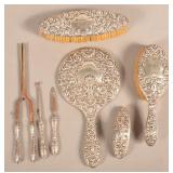 7 Piece Whiting Sterling Repousse Vanity Dresser S