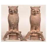 Pair of Antique Cast Iron Owl Form Andirons.