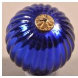Antique German Cobalt Glass Ribbed Ball Form Kugel