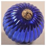 Antique German Cobalt Glass Ribbed Ball Form Kugel