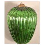 Antique German Green Glass Ribbed Egg Form Kugel.