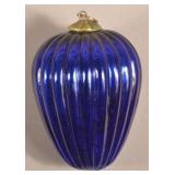 Antique German Cobalt Glass Ribbed Egg Form Kugel.