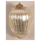 Antique German Silver Glass Ribbed Ball Form Kugel