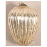 Antique German Silver Glass Ribbed Egg Form Kugel.