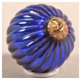 Antique German Cobalt Glass Ribbed Ball Form Kugel