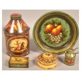 5 Pieces of Signed Peter Ompir Folk Art Painted Ti