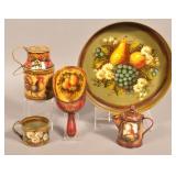 5 Pieces of Signed Peter Ompir Folk Art Painted Ti