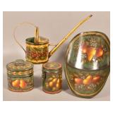 4 Pieces of Signed Peter Ompir Folk Art Painted Ti