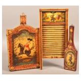 3 Pieces of Signed Peter Ompir Folk Art Painted Wo