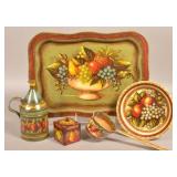 5 Pieces of Signed Peter Ompir Folk Art Painted Ti