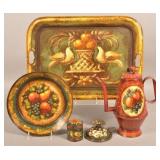 5 Pieces of Signed Peter Ompir Folk Art Painted Ti