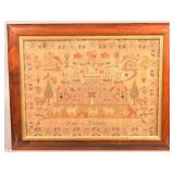 19th Century Pictorial Needlework Sampler.