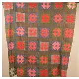 Antique Monkey Wrench Pattern Patchwork Quilt Top.