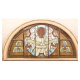 19th Century Leaded and Stained Glass Arched Panel