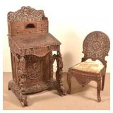 Antique Anglo-Indian Highly Carved Davenport Desk.