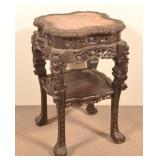 Antique Oriental Pierce Carved Rosewood Marble Top