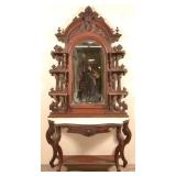 Victorian Walnut Marble Top Mirror-Back Étagère.