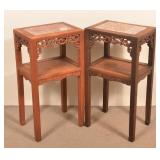 Pair of Oriental Teakwood Marble Top Stands.