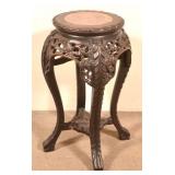 Antique Oriental Carved Rosewood Marble Top Stand.