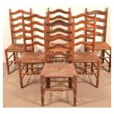 Set of Six Antique Rush Seat Ladder-Back Side Chai