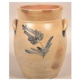 Unsigned Irvine Crock with Floral Slip Decoration.