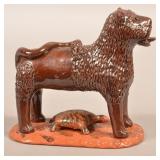 Breininger Glazed Redware Lion and Turtle Figure.