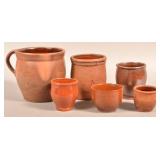 Six Antique Glazed  Redware Storage Crocks.