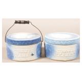 Two Antique Salt Glazed Stoneware Butter Crocks.